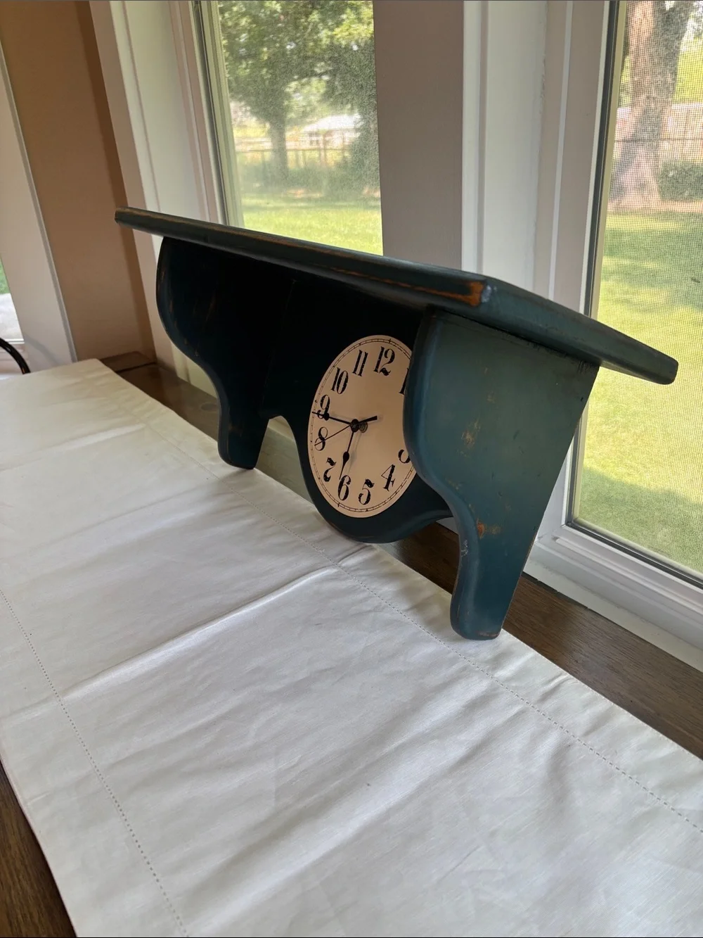 Vintage Wooden Blue Distressed Clock Shelf Farmhouse Décor 21x9.75” 8”